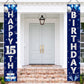 Turypaty Blue Silver 15Th Birthday Door Banner Decorations, Happy 15 Birthday Party Porch Sign Supplies For Boys, Sweet 15 Year