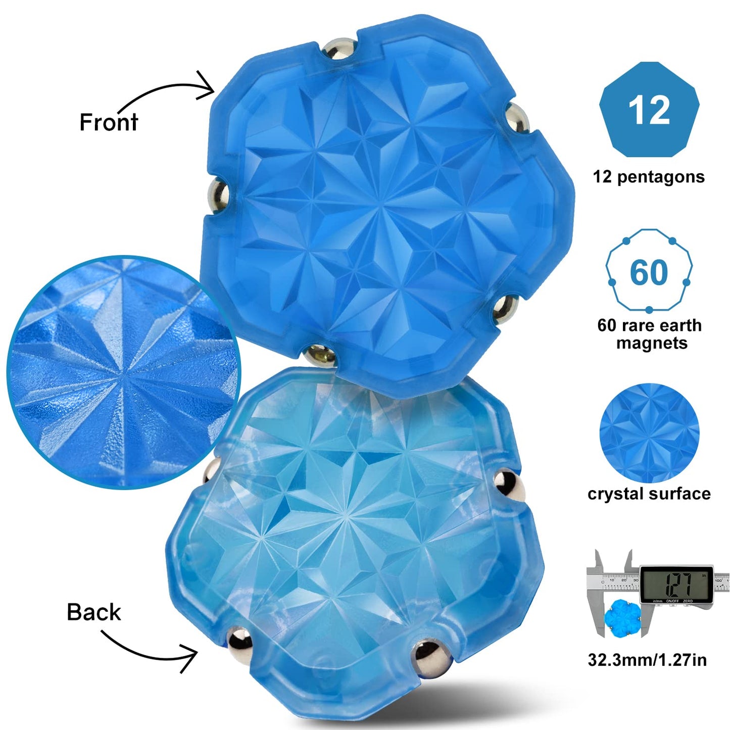 Dyrdm Magnetic Fidget Sphere 12 Pcs Magnetic Pentagons Magnet Sphere Fidget Toys Magnetic Building Blocks Stress Relief Desk Toys For Adults Blue