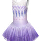 Eqsjiu Skirted Leotards With Skirt For Girls Gymnastics Purple Snow 7-8 7/8 Years Old White Purple Gradient Tulle Dress Little G