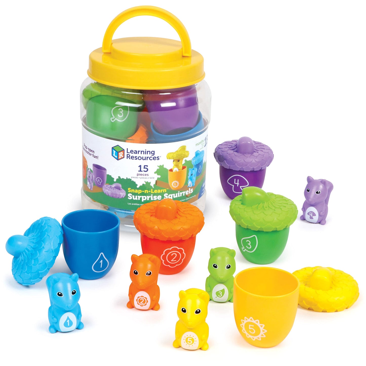 Learning Resources Snap-n-Learn Surprise Squirrels Toy Set - 5 Acorns & 5 Multicolor Squirrels - Small, Medium, Plastic