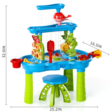 TEMI Kids Sand Water Table , 3-Tier Sand Table and Rain Showers Splash Pond Water Table Toys, Activity Sensory Play Table Beach