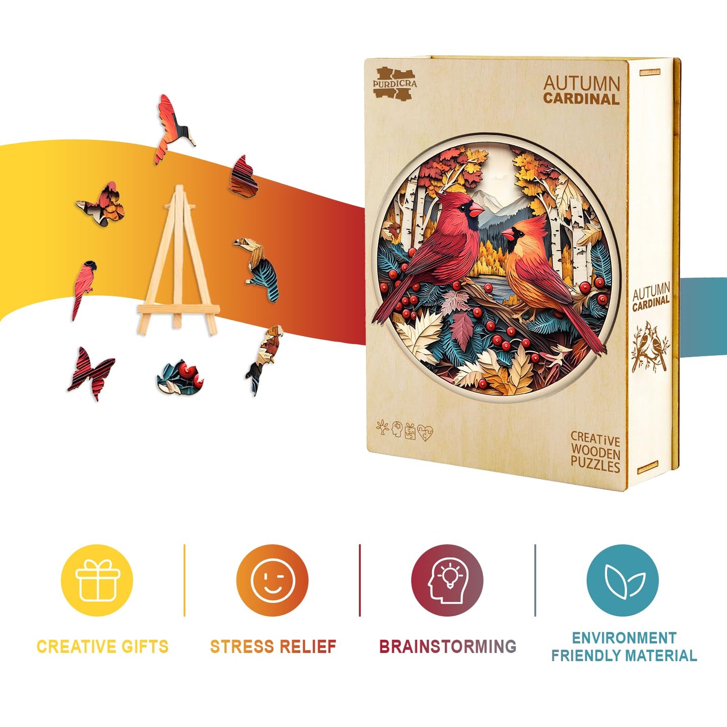 Wooden Puzzles for mature-themeds - Challenging Autumn Cardinal mature-themed Puzzle  Unique Animal Shaped Wooden Jigsaw Puzzles for mature-themeds  Creative Gifts Family Games 11.4 * 11.4in 200pcs