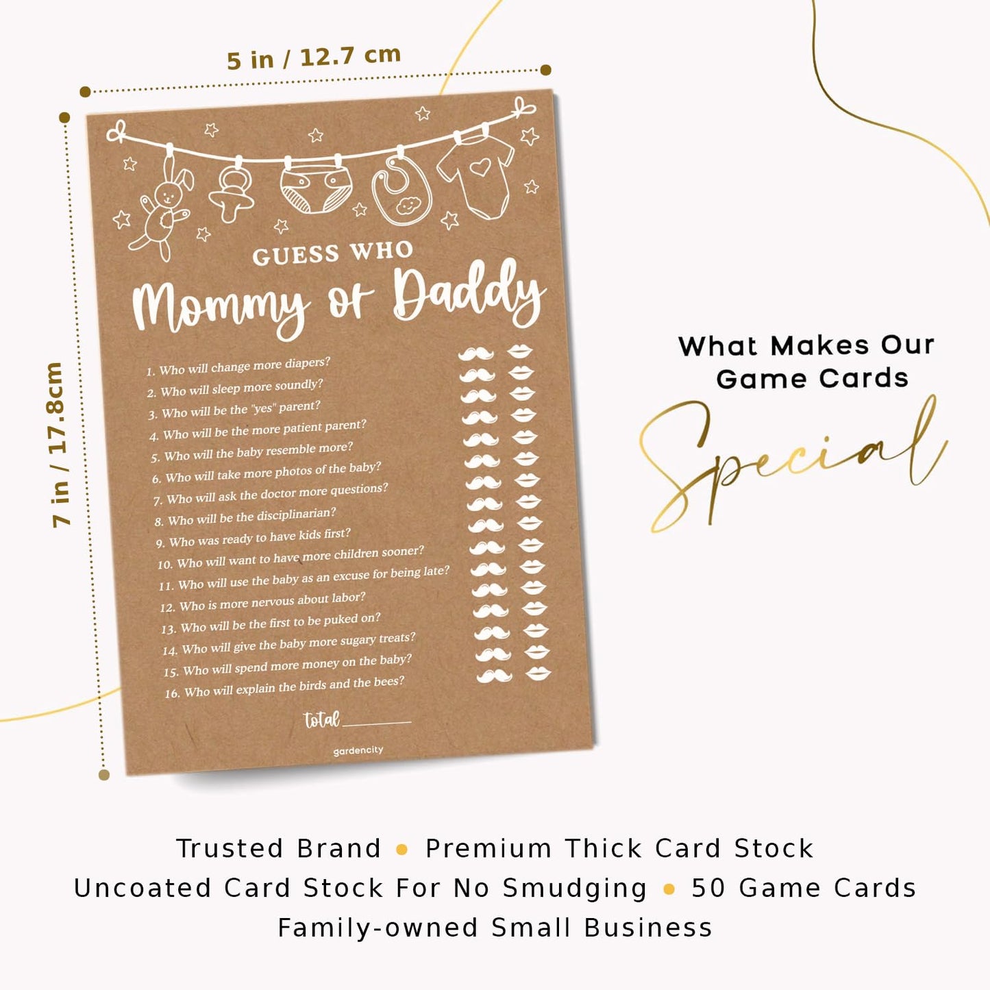 Guess Who Mommy Or Daddy Baby Shower Game, Baby Shower Games For Boy Or Girl, 50 Cards, Kraft Minimalist
