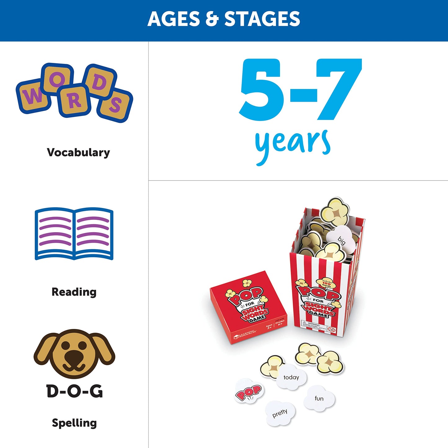 Learning Resources Pop For Sight Words Game,Vocabulary/Literacy Game, 92 Cards, Ages 5+