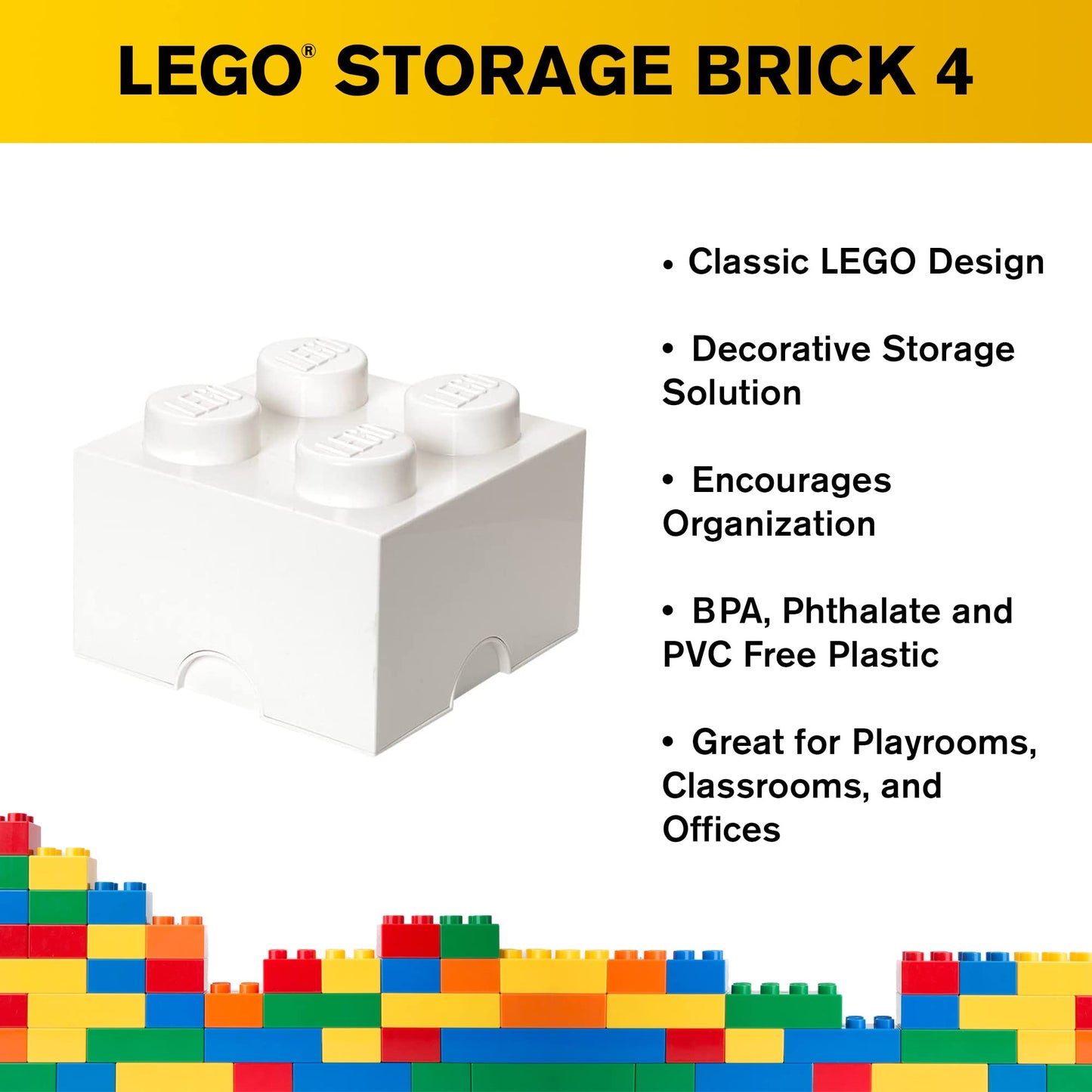 Room Copenhagen, Lego Storage Brick Box - Stackable Storage Solution - Brick 4, White (40030635)