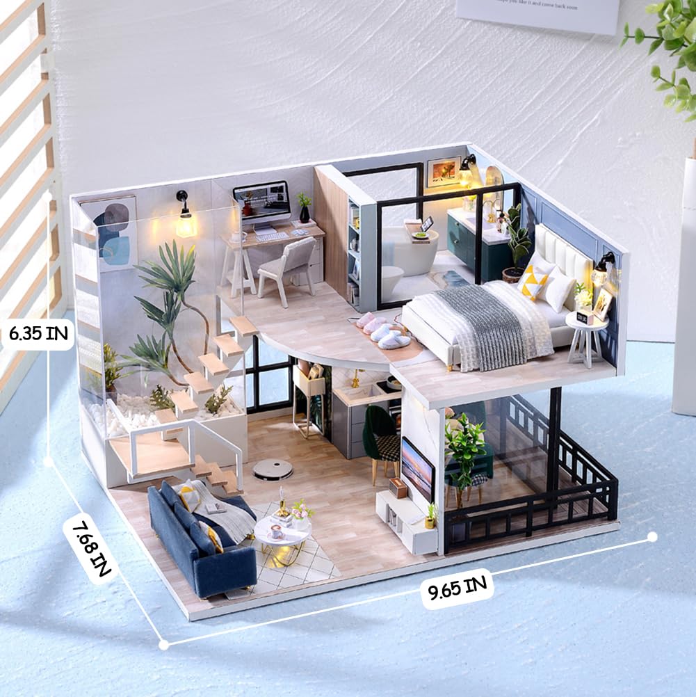 RHZN Miniature House Kit - DIY Dollhouse Building Kit, 1:24 Scale, Wood, Dollhouse Model for Adults