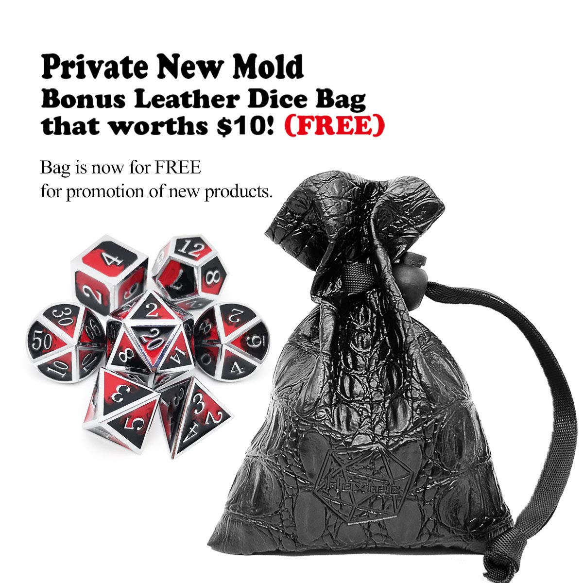 Haxtec DND Metal Dice Set D&D Red and Black Metal DND Dice for Dungeons and Dragons RPG Games-Vampire(Silver Black Red)