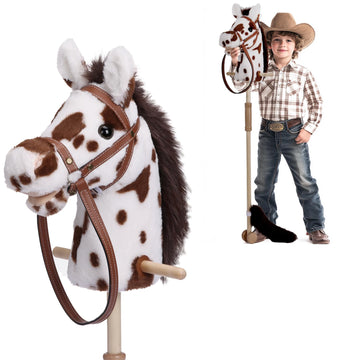 Plyfou Stick Horse With Realistic Sound Effects, Hobby Horse, Wooden Pole, Handle, And Wheels, 38    Tall Horse Toys Gift For Ki
