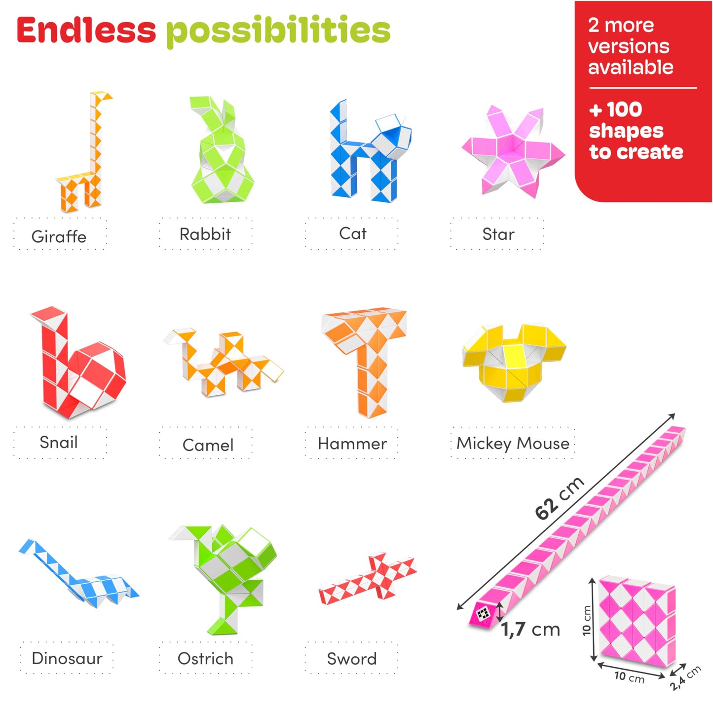 Cubidi Magic Snake Cube | Fidget Snake Toy For Kids | Travel Toys For Kids Ages 4-8 | Great Gift For Boys And Girls Birthday, Ch