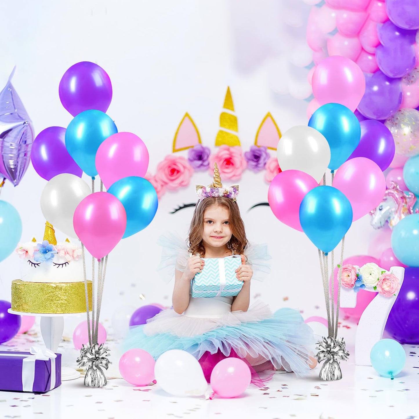 24 Pcs Balloon Weights Metallic Anchor Balloon Holder for Helium Balloons Heavy Table Weights and 1 Roll Iridescent Crimped Ribb