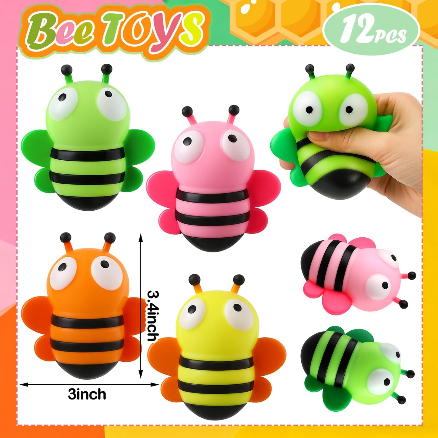 Meooeck 12 Pcs Bee Stress Relief Toy Stress Balls for mature-themed Mini Bee Party Favors Cute Squeeze Toys Fidget Animal Ball Fun for Birthday Party Office Birthday Christmas Stuffer Gift Prizes