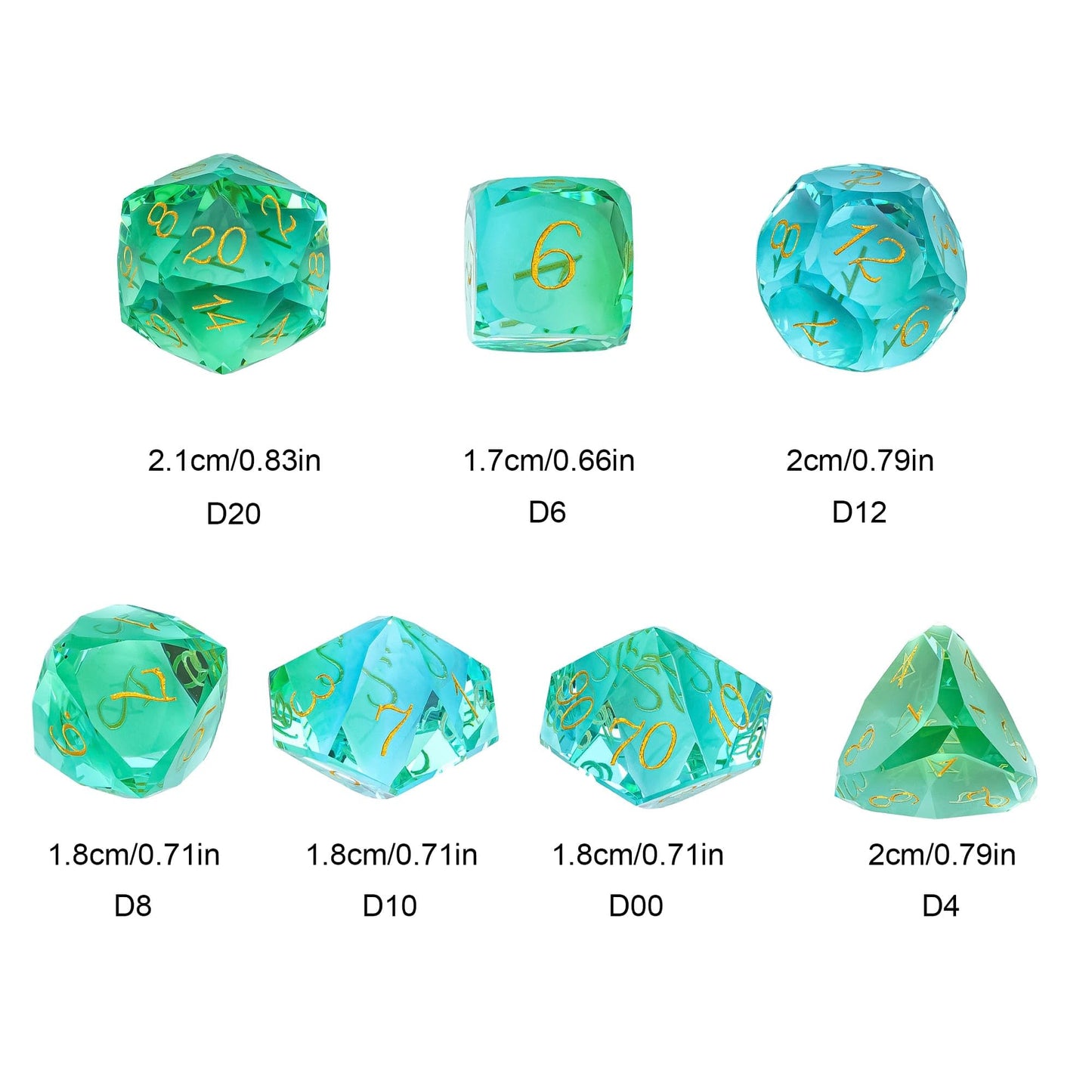 Udixi 7-Piece Glass Dice Set D&D, Multifaceted Diamond-Cut Glass Dnd Dice For Dungeons And Dragons Rpg Tabletop Games (Green And