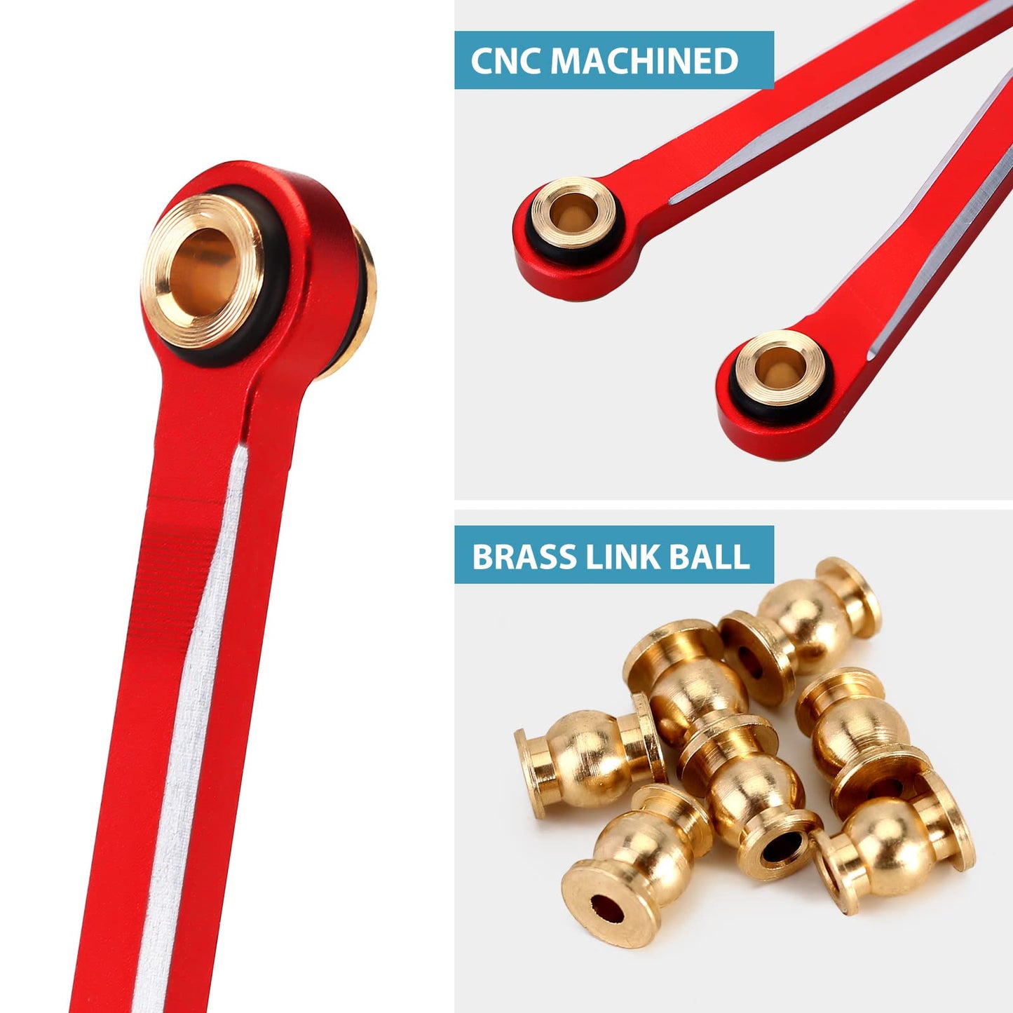 INJORA High Clearance Chassis Links CNC Aluminum Links Set for TRX4M Defender Bronco 1/18 Upgrade Parts (Red)