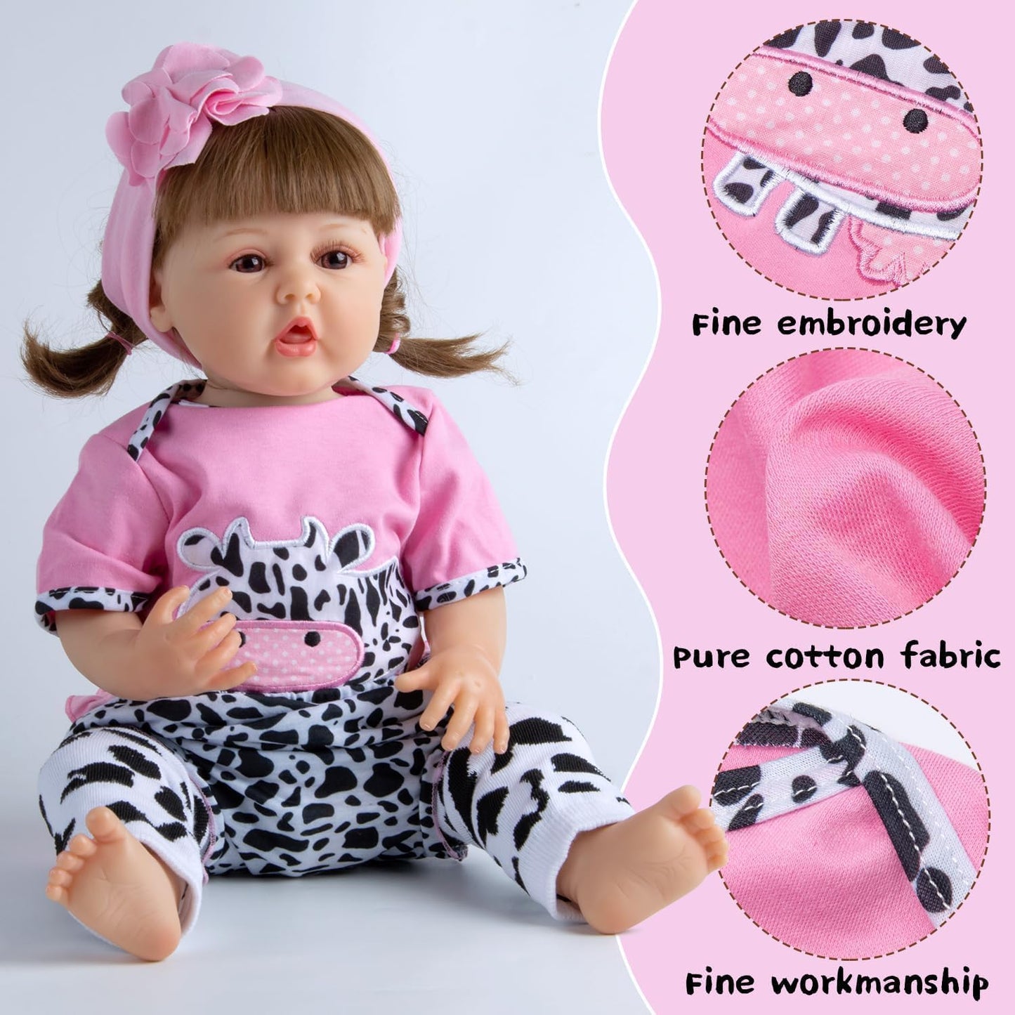 Medylove 8 Pieces Reborn Baby Doll Clothes Pink Accessories Set with Backpack for 17-22 inch Reborn Doll Clothes Girl Kids Gift Set