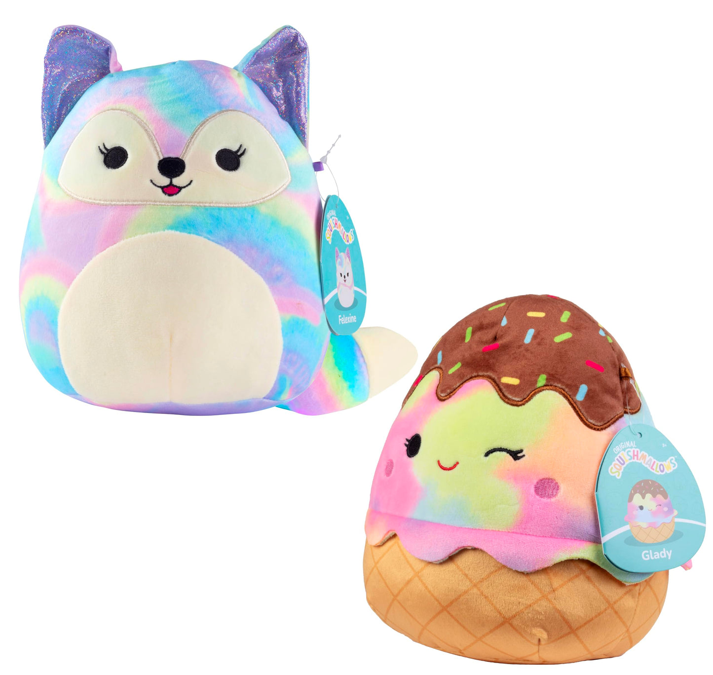 Squishmallows 8-Inch Rainbow Ice Cream & Fox 2-Squish Value Pack - Get Two Official Jazwares 8 Plush for Less - Collectible Soft