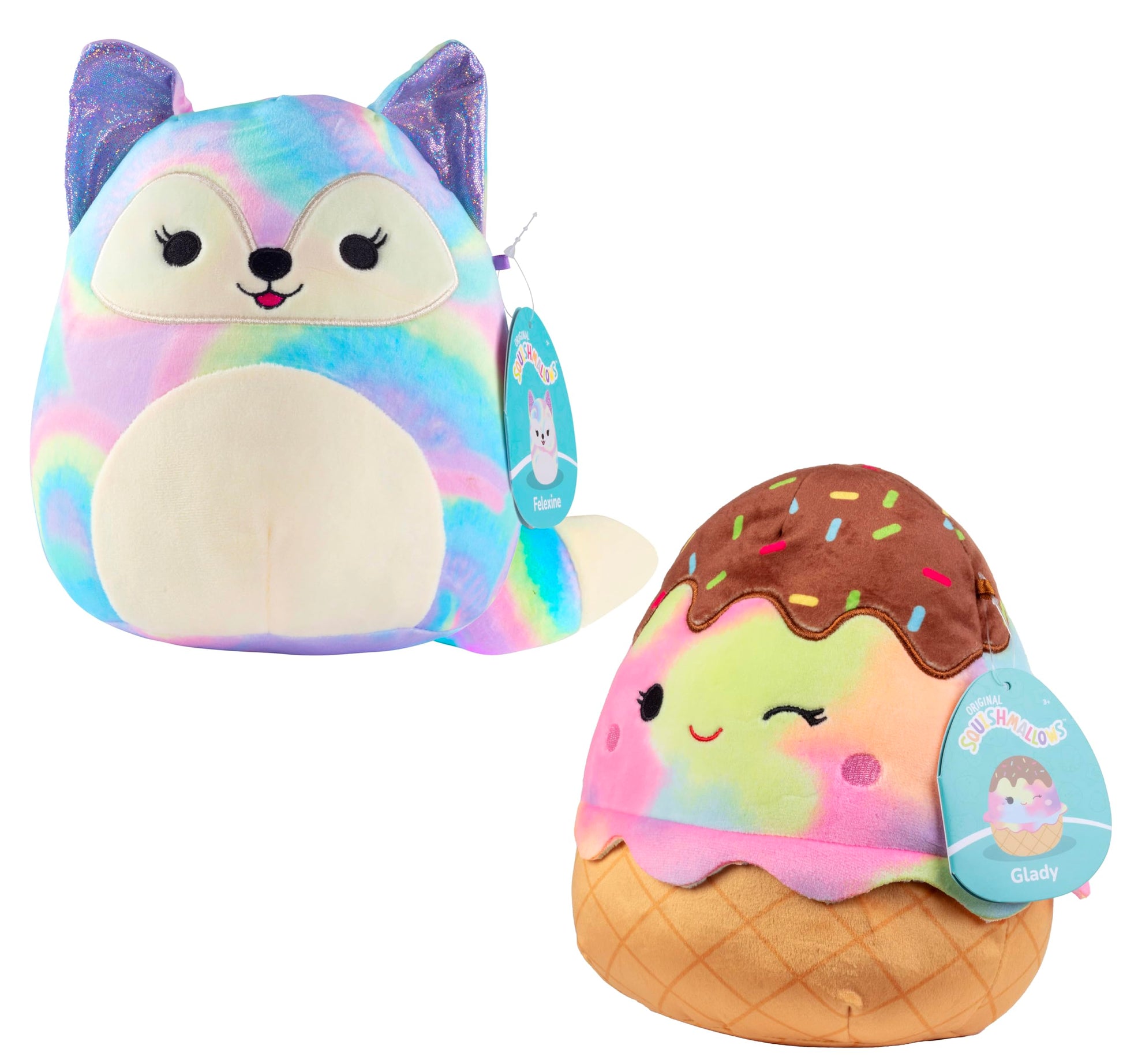 Squishmallows 8-Inch Rainbow Ice Cream & Fox 2-Squish Value Pack - Get Two Official Jazwares 8 Plush for Less - Collectible Soft