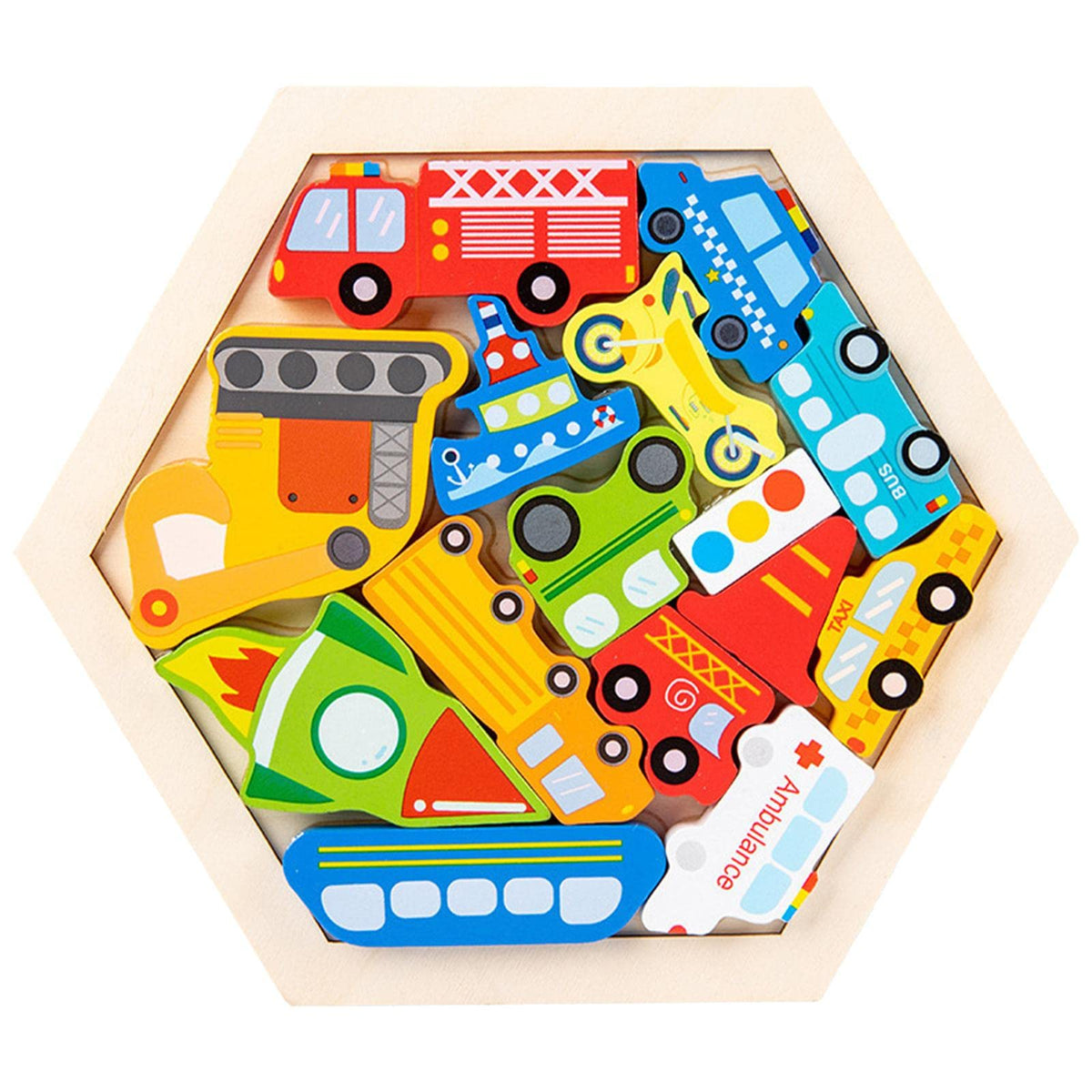 Ujeavette Wooden Jigsaw Puzzles Sorting Stacking Blocks Educational Toy Traffic