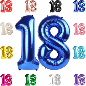 18 Balloon Number, Metallic Blue Number 18Th Birthday Balloons 40 Inch, 18 Years Old Metallic Blue Birthday Decorations For Boys