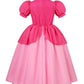 Hortyzon Girls Princess Dress Peach Costume Super Bros Kids Led Light Up Princess Dress For Deluxe Halloween Party Dress Up (3-4