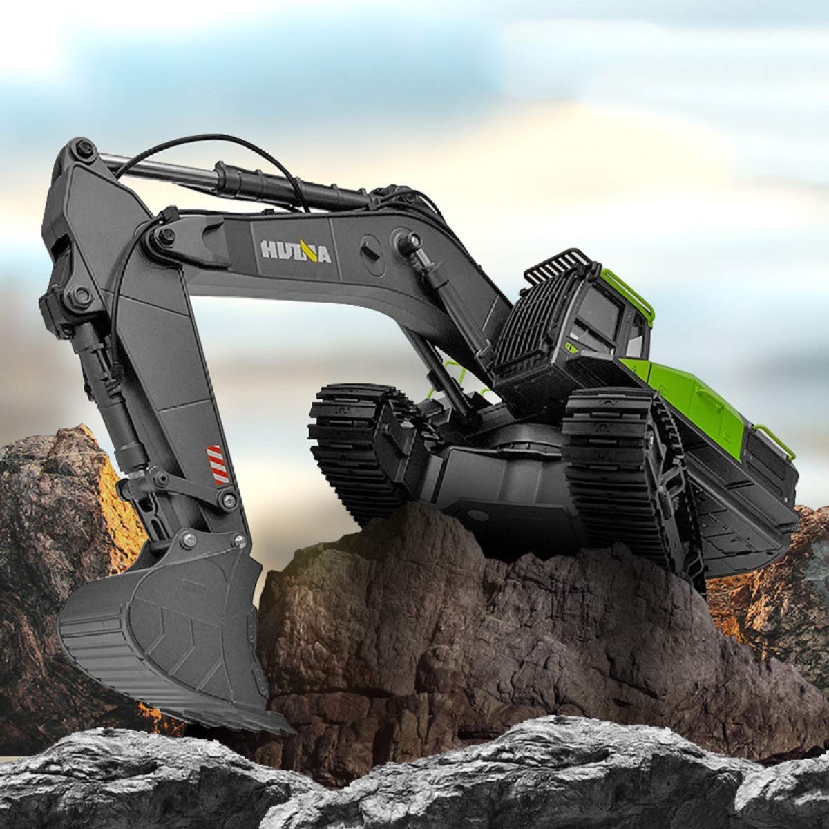 RC Excavator for Adults Huina 1593 Fully Functional 1:14 Scale 22 Channel Remote Control Toy Truck Construction Vehicle with Met