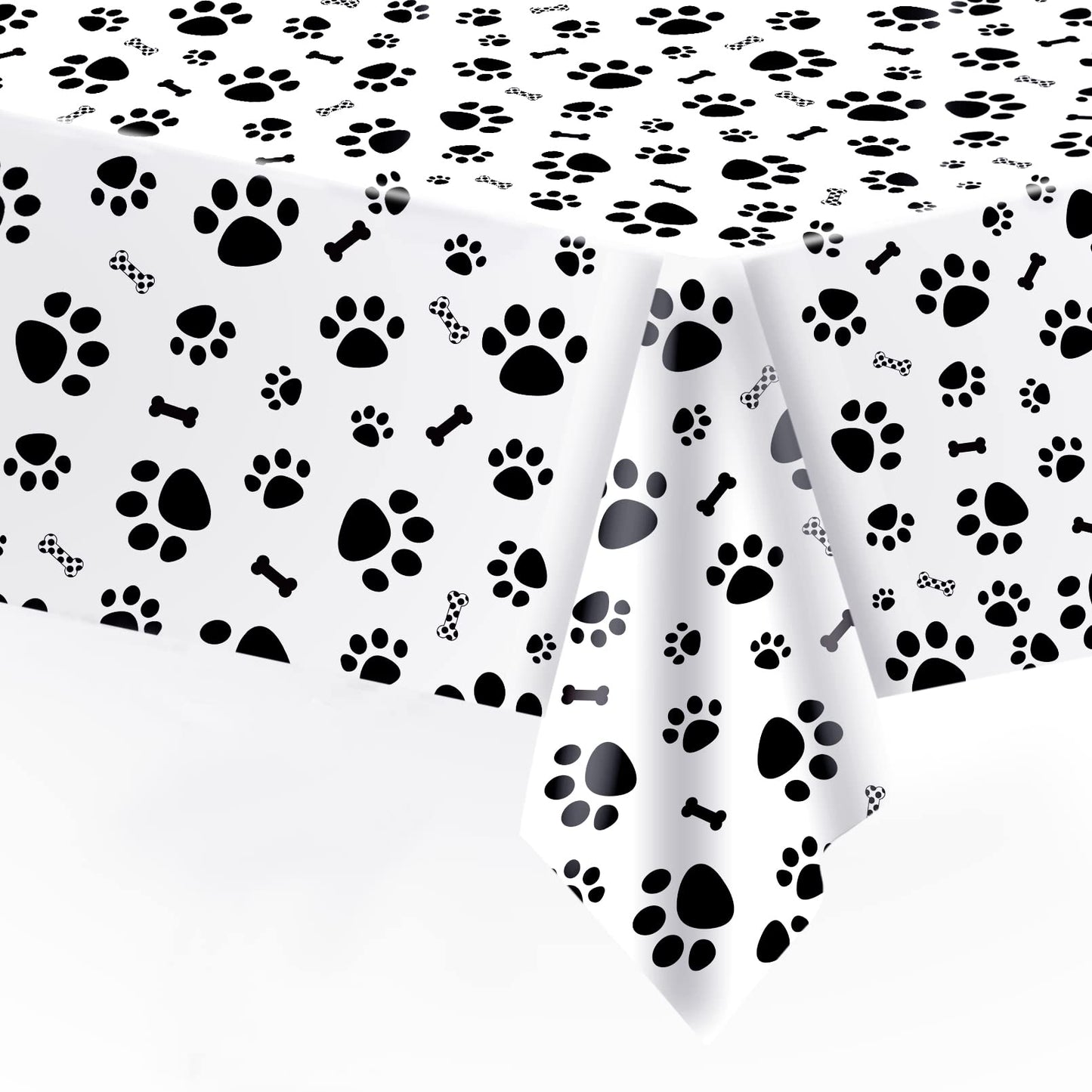 Puppy Dog Pet Paw Print Tablecloth, 1 Pack Large Size Paw Print and Bone Sign Disposable Plastic Rectangle Table Cloth for Pet D