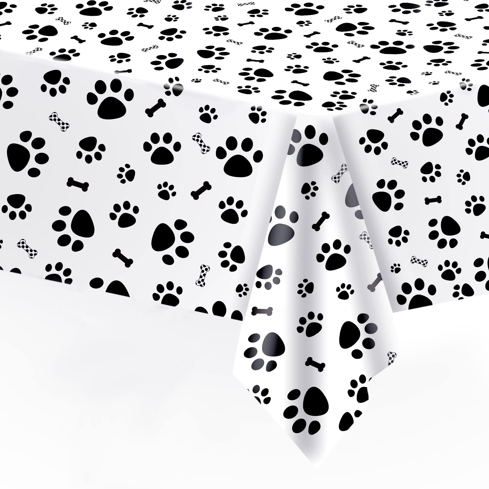 Puppy Dog Pet Paw Print Tablecloth, 1 Pack Large Size Paw Print and Bone Sign Disposable Plastic Rectangle Table Cloth for Pet D