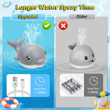 2024 Upgraded Bath Toys, Rechargeable Baby Bath Toys, Dolphin Spray Water Light Up Musical Toys 6-12 12-18 Months, Sprinkler Water Pool Bathtub Toys For Toddlers 1-3 2-4 Boys Girls Infant Kids - Grey