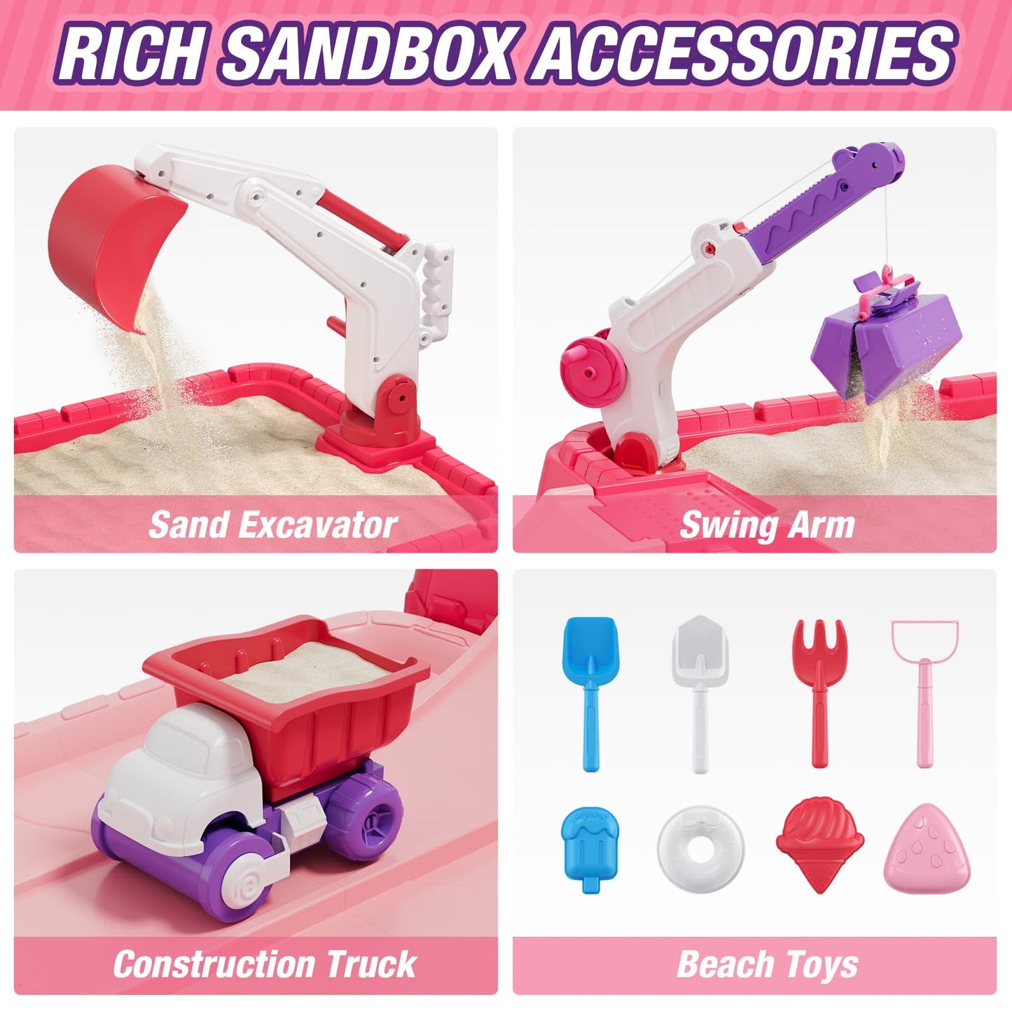 Wee Wonders Sandbox With Lid & Adjustable Umbrella, Dirt Digger Excavator Sand Box With Cover Incl Construction Toys & Play Sand