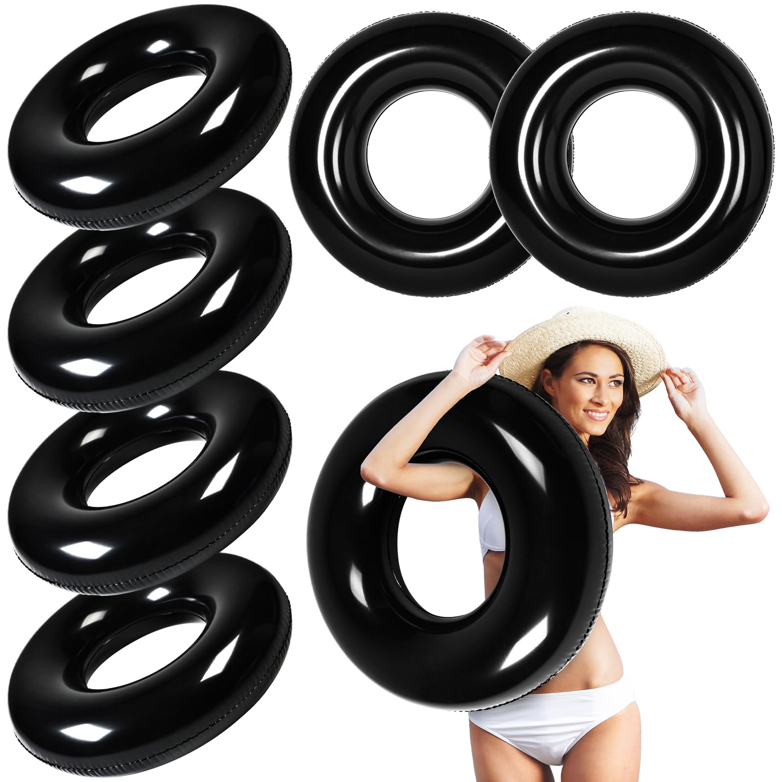 JellyArch 6 Pcs Inflatable Pool Floats 28 Inches Swim Tube Bulk for mature-themeds Swimming Ring Pool Floaties for Beach Party Decorations Women and Men River Lake Summer Vacation Holiday (Yellow)