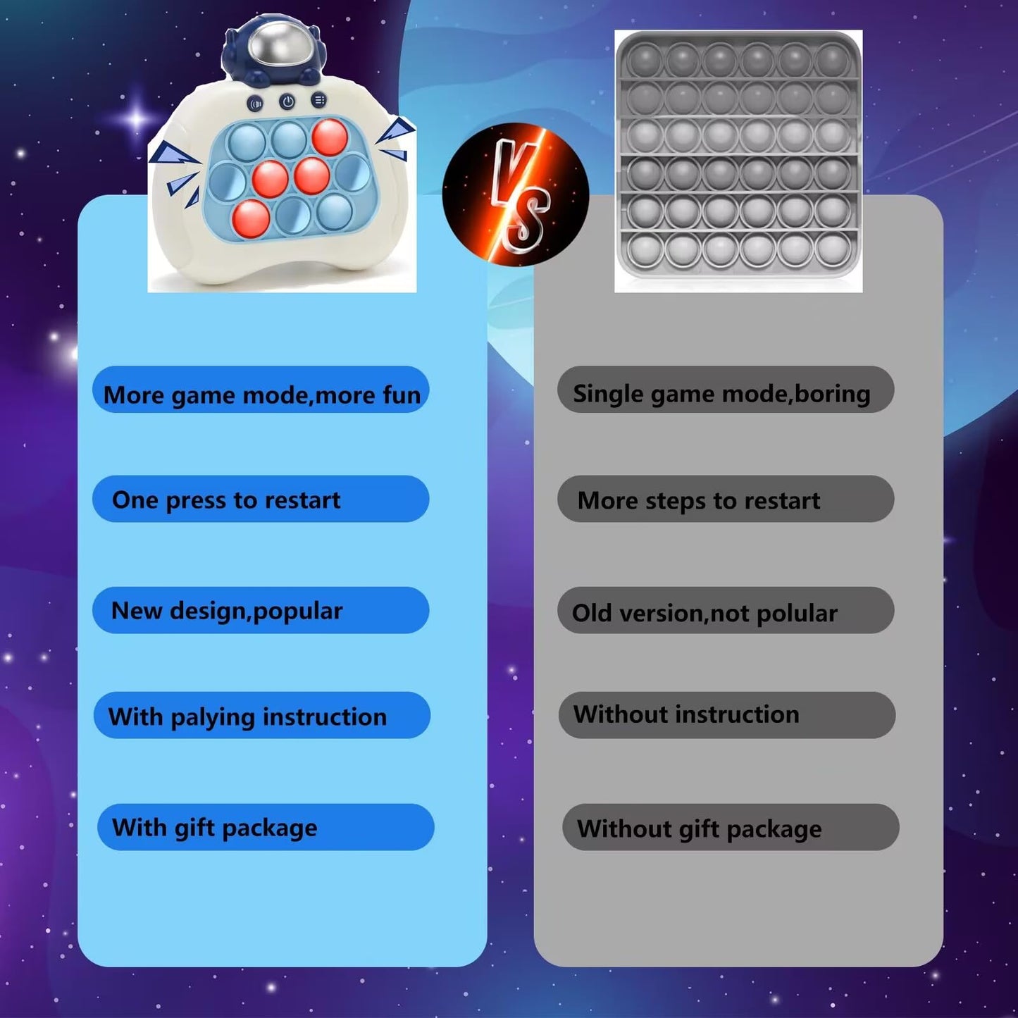 Pop Push Game Fidget Toy For Kids Ages 3-12,Handheld Fast Push Game Astronaut Console Fidget Toys For Girls Boys,Light Up Sensor