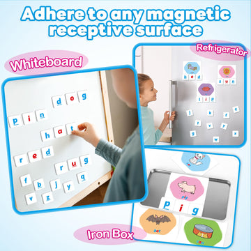 Kasfalci Cvc Word Games,Magnetic Letters & Flash Cards,Phonics Games,Alphabet Learning Toys, Refrigerator Fridge Abc Magnets For