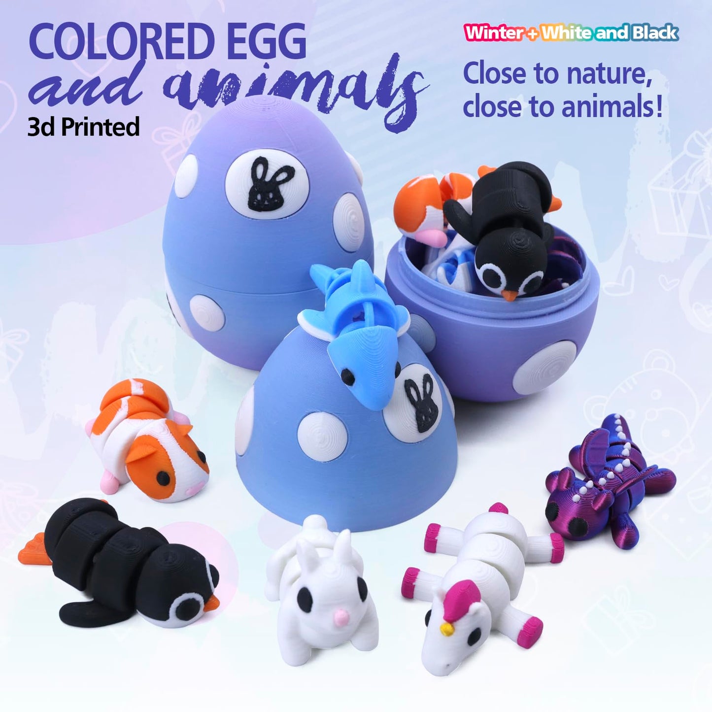 HyBaiS Mystery Mini 3D Printed Articulated Animal Figurines Set with Egg Little Cute Animals Pocket Pet 3D Animals Toys 3D Printed Miniature Figurines Gifts(Unicorn&Rabbit)