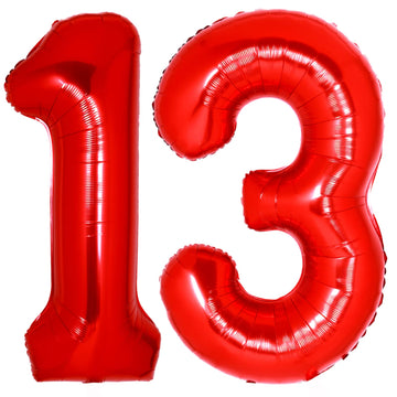 40 Inch Giant Red Number 13 Balloon, Helium Mylar Foil Number Balloons For Birthday Party, 13Th Birthday Decorations For Kids An