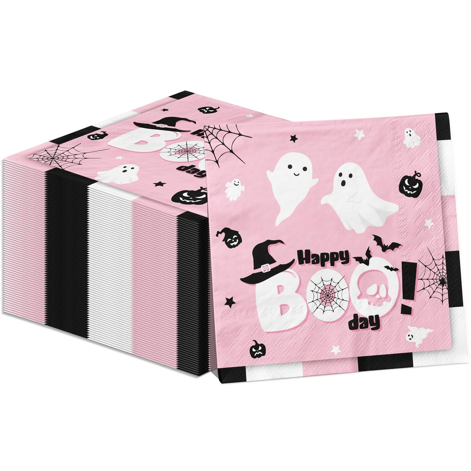 Happy Boo Day Party Napkins, Halloween Party Supplies 40Pcs Pink Happy Boo Day Napkins, Halloween Ghost Disposable Napkins For H