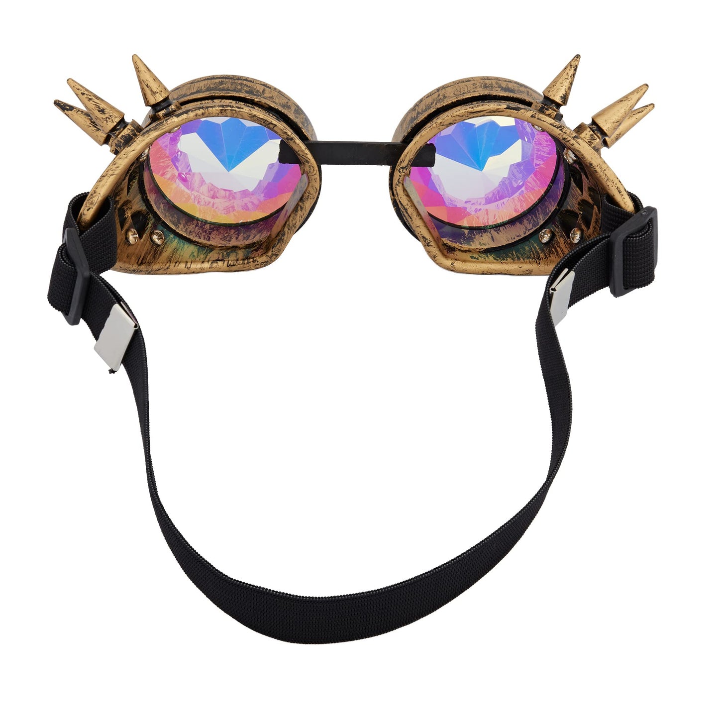 Omgreat Steampunk Glasses For Raves Trippy Psychedelic Kaleidoscope Goggles With Rainbow Crystal Glass Lens