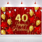 40th Birthday Backdrop Banner Decorations Red and Gold for Women Men Happy 40 Years Old Bday Background Photography Party Decor 