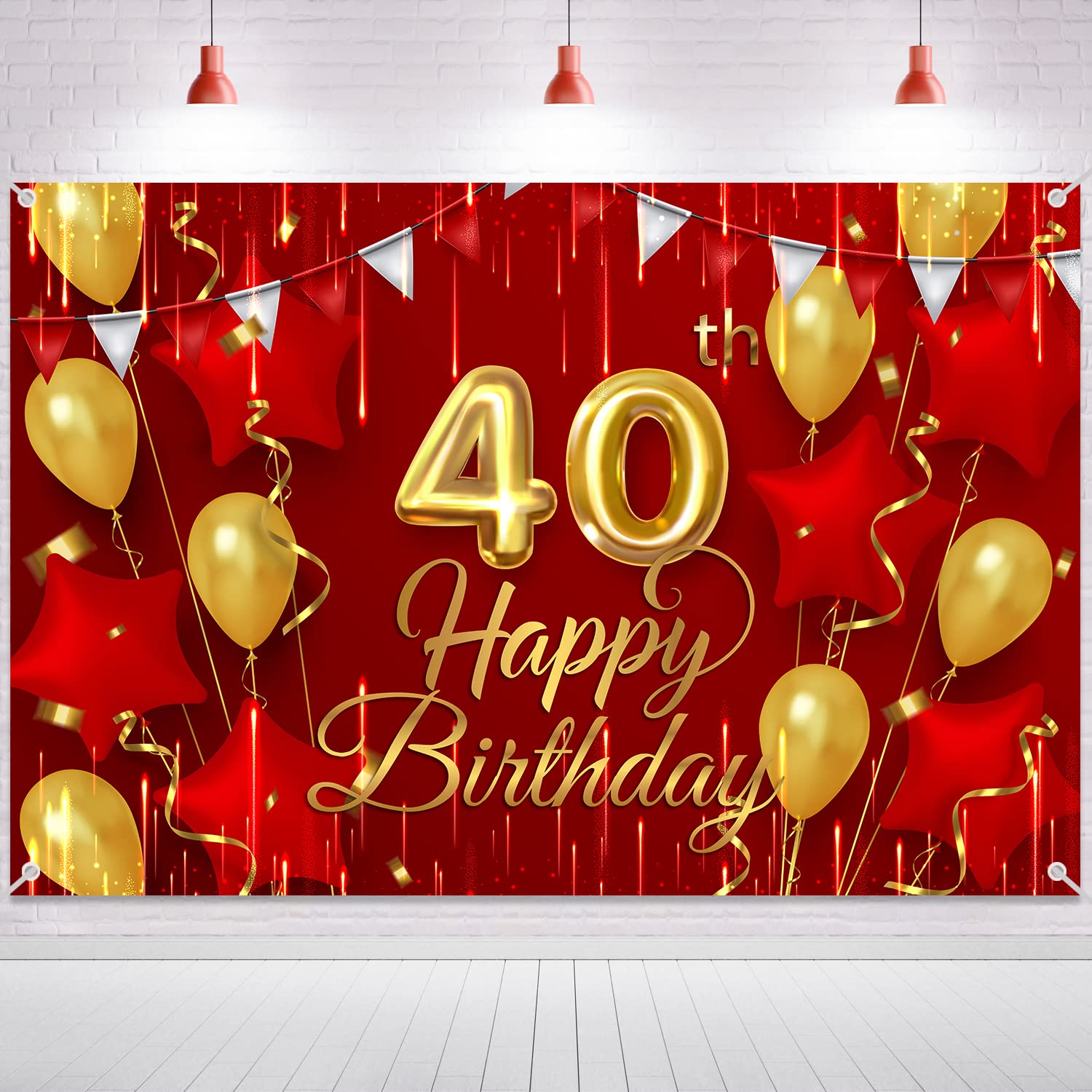 40th Birthday Backdrop Banner Decorations Red and Gold for Women Men Happy 40 Years Old Bday Background Photography Party Decor 