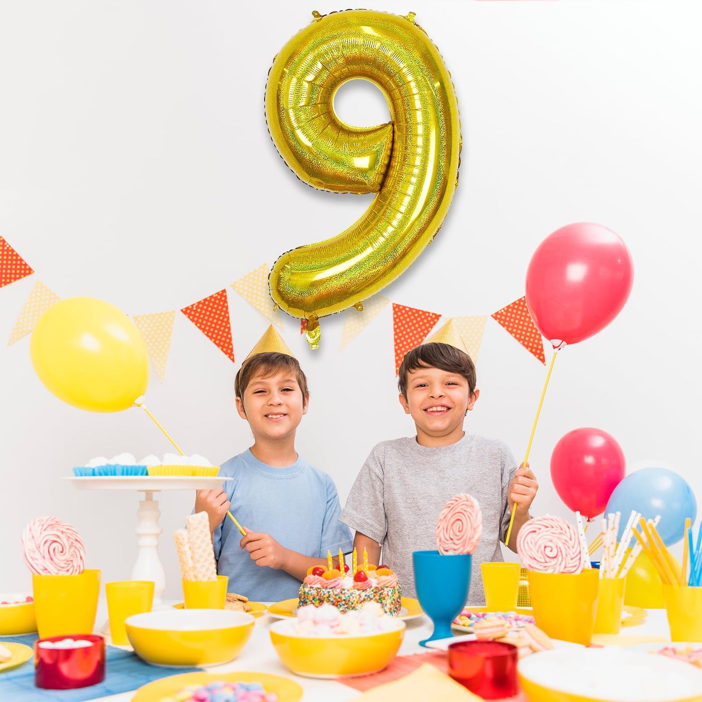 Laser Gold Number 9 Balloons, Giant Foil Balloons 0-9 Set For Women Anniversary Party Decor, Self Inflating Globos Dorados Heliu