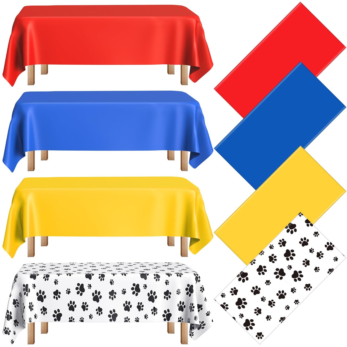 Dunzoom 4 Pack Puppy Dog Pet Paw Print Plastic Tablecloth 54 x 108 Inches Table Cover Paw Print Disposable Rectangle Table Cover