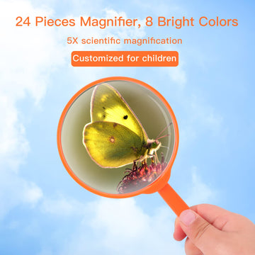 Kids Magnifying Glasses 24 Pieces Mini Plastic Magnifier Colorful Hand Lens For Party Favors, Class Learning, Reading, Outdoor Exploration Irchlyn (8 Colors)