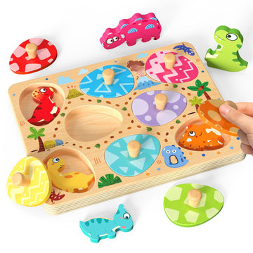 Zeoddler Wooden Puzzles For Toddlers, 8 Pcs Dinosaur Matching Egg Puzzle, Montessori Toys For Boy Girl Easter Birthday Gifts, Preschool Learning Activities & Educational Toys For Boys, Girls