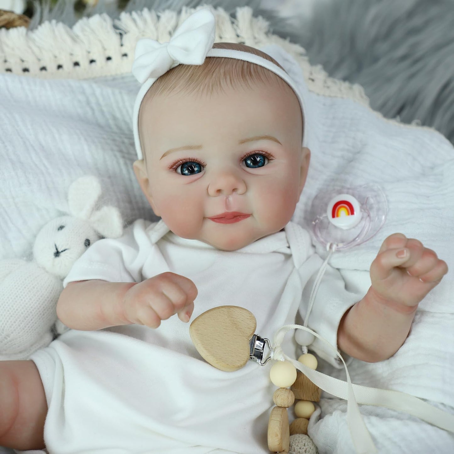 SCOM Silicone Reborn Baby Dolls Juliette - 18 Inch Lifelike Doll Cute Soft Vinyl Realistic Baby Doll Poseable Smiling Real Life Dolls with Accessories for Kids 3+ Gifts  Pretend Play