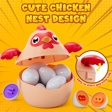 Hyes Matching Eggs For Toddlers 1-3, 12Pcs Egg Toys Chicken Montessori Geometric Learning Sensory Toys, Color Shape Sorting Puzz