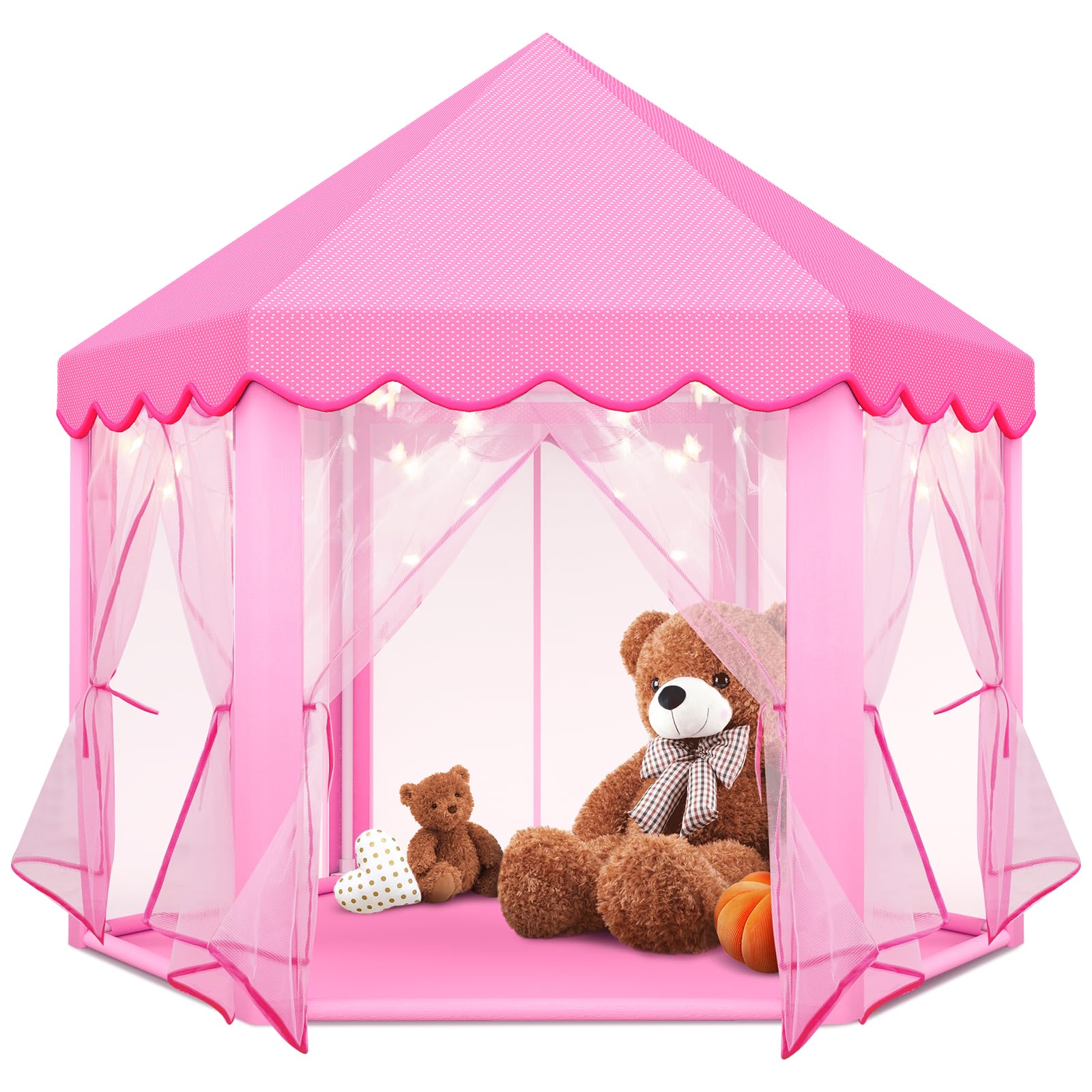 Princess Tent Girls Large Playhouse,Gift For 3 4 5 6 7 8+ Year Girl, Doll Dream House Castle Play Tent With Star Lights Toy For Kids Indoor And Outdoor Activity,Ideal Gift,57'' X 55'' (Dxh)