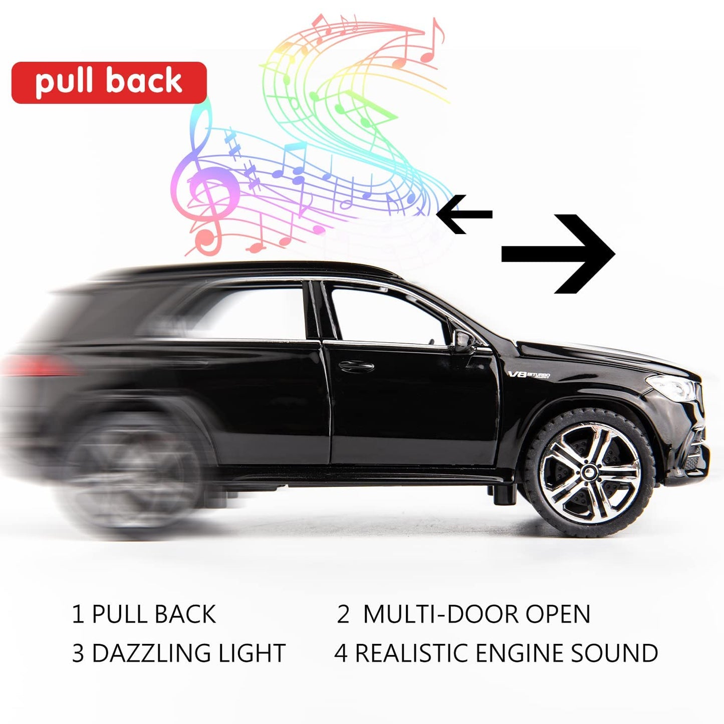 WAKAKAC 1/32 Scale Benz AMG GLE 63S SUV Toy Car, Alloy Diecast Collectible Pull Back Car Model with Light and Sound Toy Vehicles