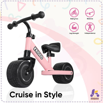 Kriddo Baby Balance Bike Mini Cruiser Design With Wide Pu Wheels For 1-3 Year Olds Ideal First Birthday Gift And Baby Toy, Pink