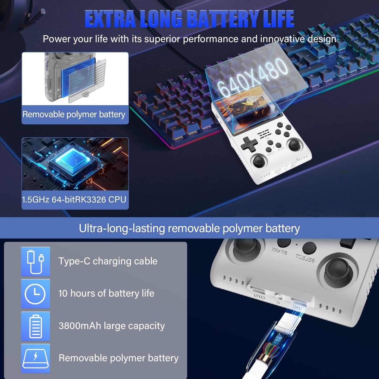 Best Brose 30000 Games In 1Handheld Game Console,3.5-Inch Ips Screen Retro Gaming Console,30000 Classic Games, 3800Mah,20+Mainstream Emulator,Built-In 256G Tf Card, White