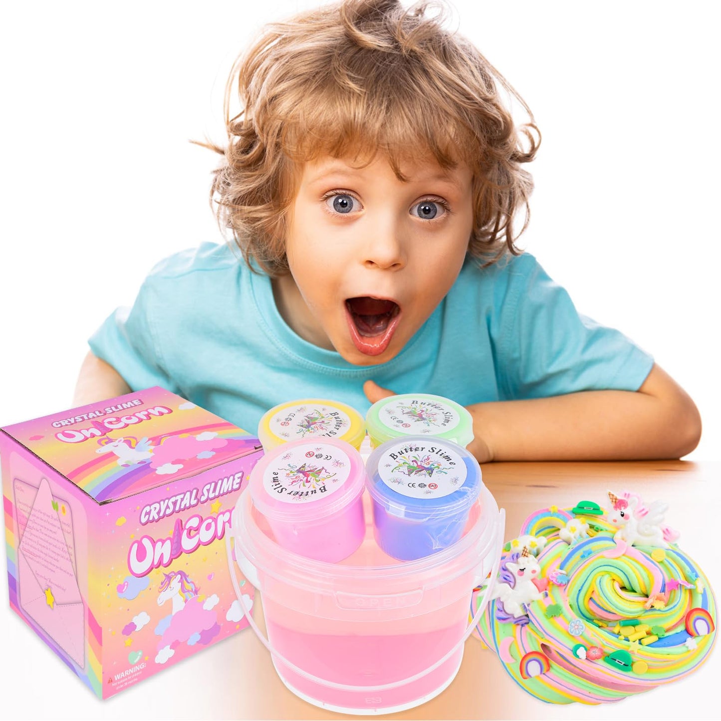 MERMAIDSLIME Pink Crunchy Clear Slime 13 OZ Bucket - Stretchy, Non-Sticky, Soft Stress Relief Toy for Kids, Birthday & Christmas Gifts