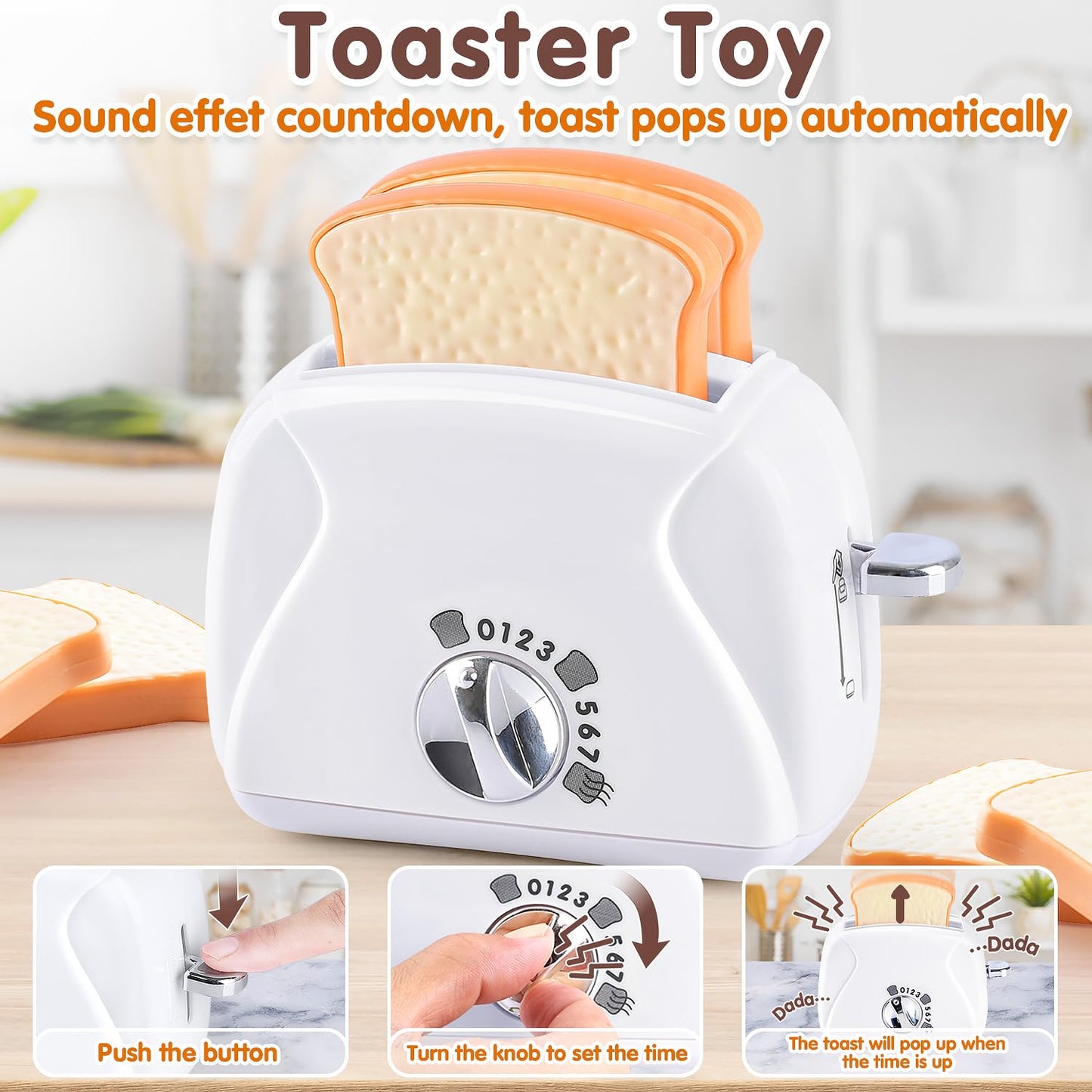 Play Kitchen Appliances Toys, Kids Kitchen Playset Accessories, Pretend Play Toy Sets With Coffee Maker, Mixer, Toaster With Rea