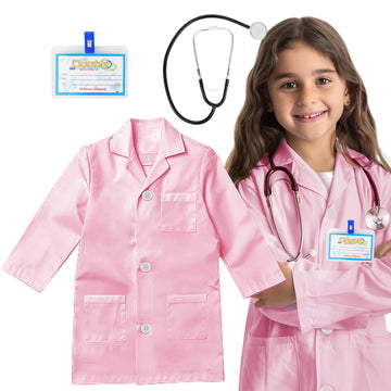 Riorand Kids' Doctor Lab Coat Costume With Accessories Role Play For Boys Girls Playset Nurse Costume Age 3-12 (Pink, S-120Cm/3-5T)